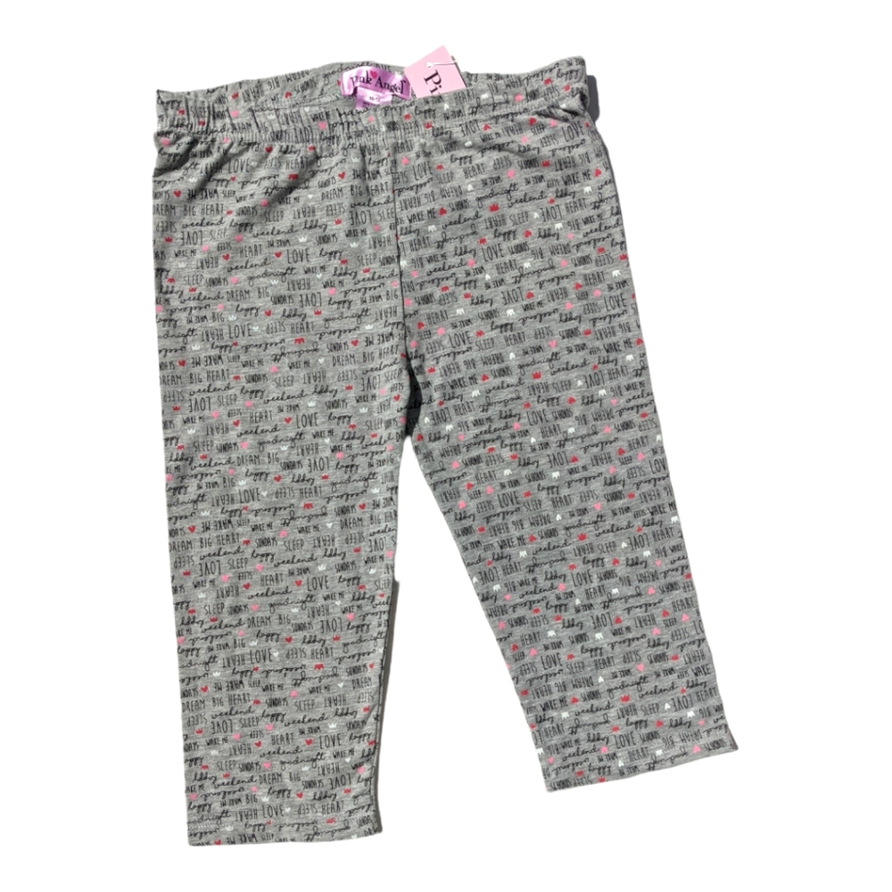 Pink Angel Girls 10-12 Grey Heart/Wake Me/Crown Sleep Pants